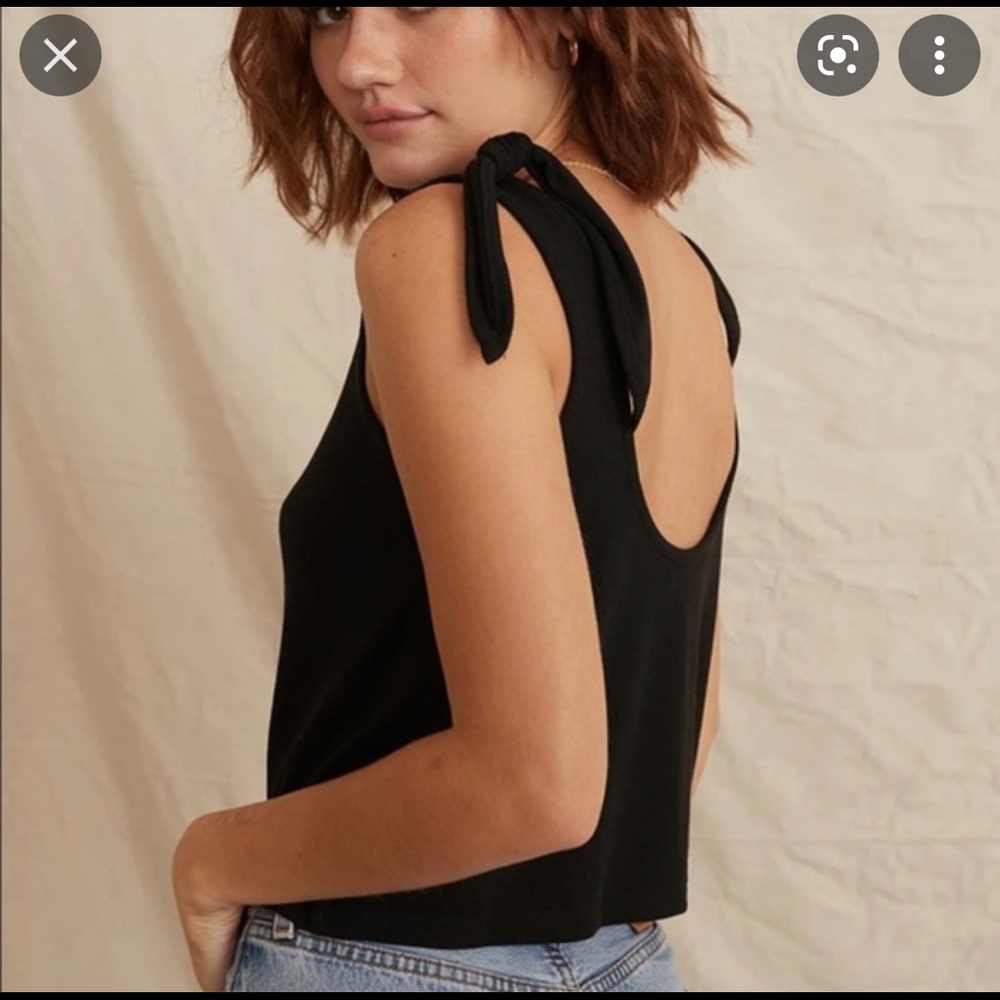 Ribbed Crop Tie Shoulder Tank (Black)